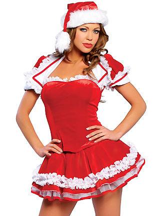 Sexy Ruffled Laced Sleeve Santa Dress