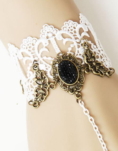 White Lace Bracelet Black Ring Jewelry