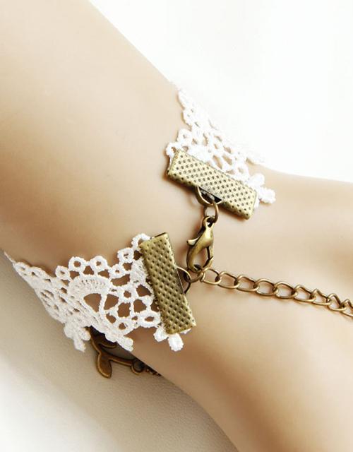 White Lace Pendant Gothic Bracelet Ring Jewelry 