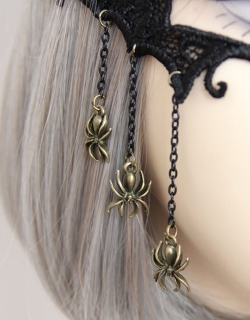 Black Lace Gothic Bat Eye Masks with Red Beads & Chains 