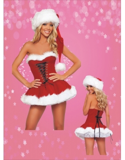 Dark Red Sexy Strapless Lace Up Santa Bubble Skirt