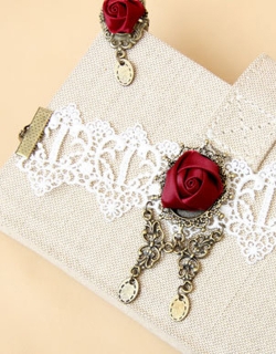 Gothic Pendant Red Rose Bracelet with Ring 