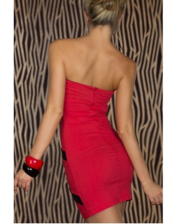 Black and Red Splice Strapless Sexy Dress