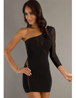  Short One Shoulder Black Dress