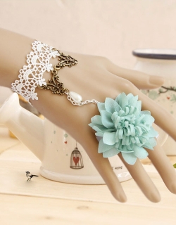 White Beaded Bracelet with Green Dahlia