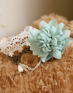 White Beaded Bracelet with Green Dahlia