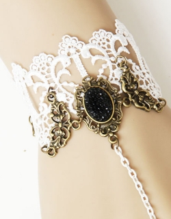 White Lace Bracelet Black Ring Jewelry