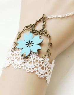White Lace Pendant Gothic Bracelet Ring Jewelry 