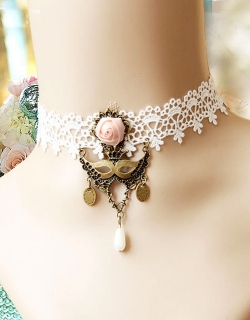 White Vintage Lace Choker with Pendant Details 