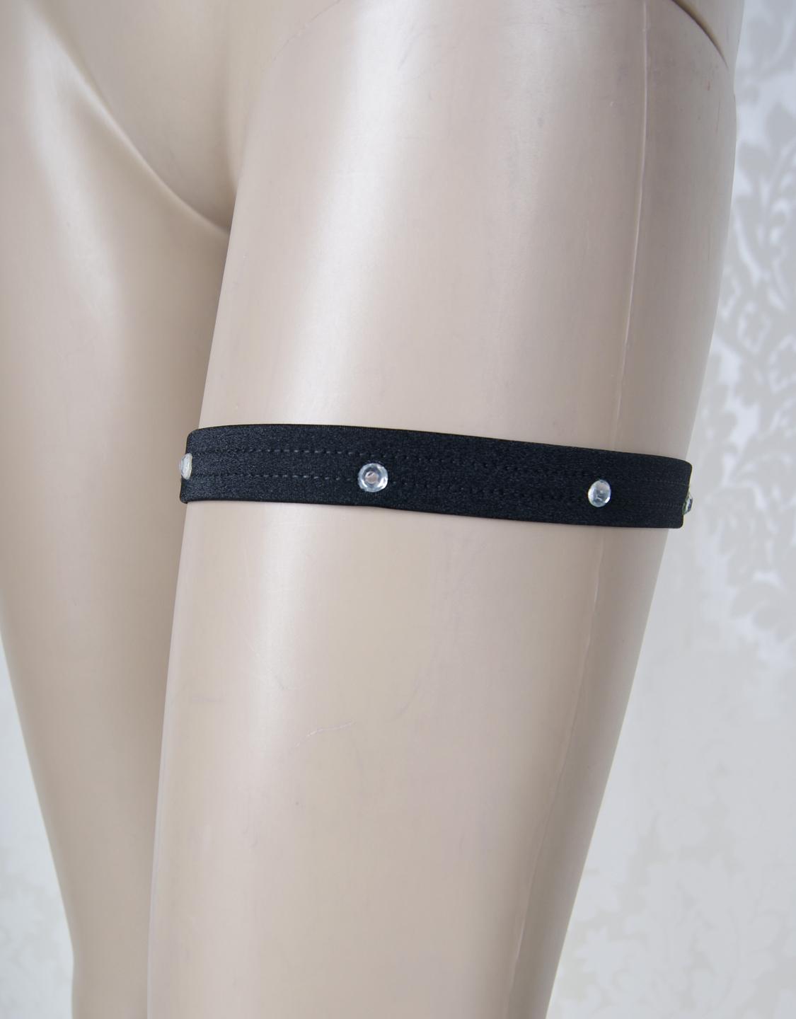  Black Flat Garter With Rhinestone