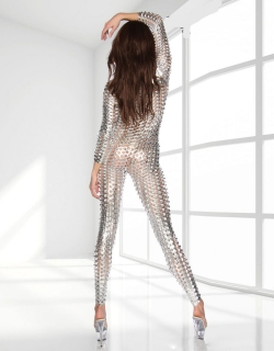 Silver Metallic Clubwear Catsuit with Cutouts