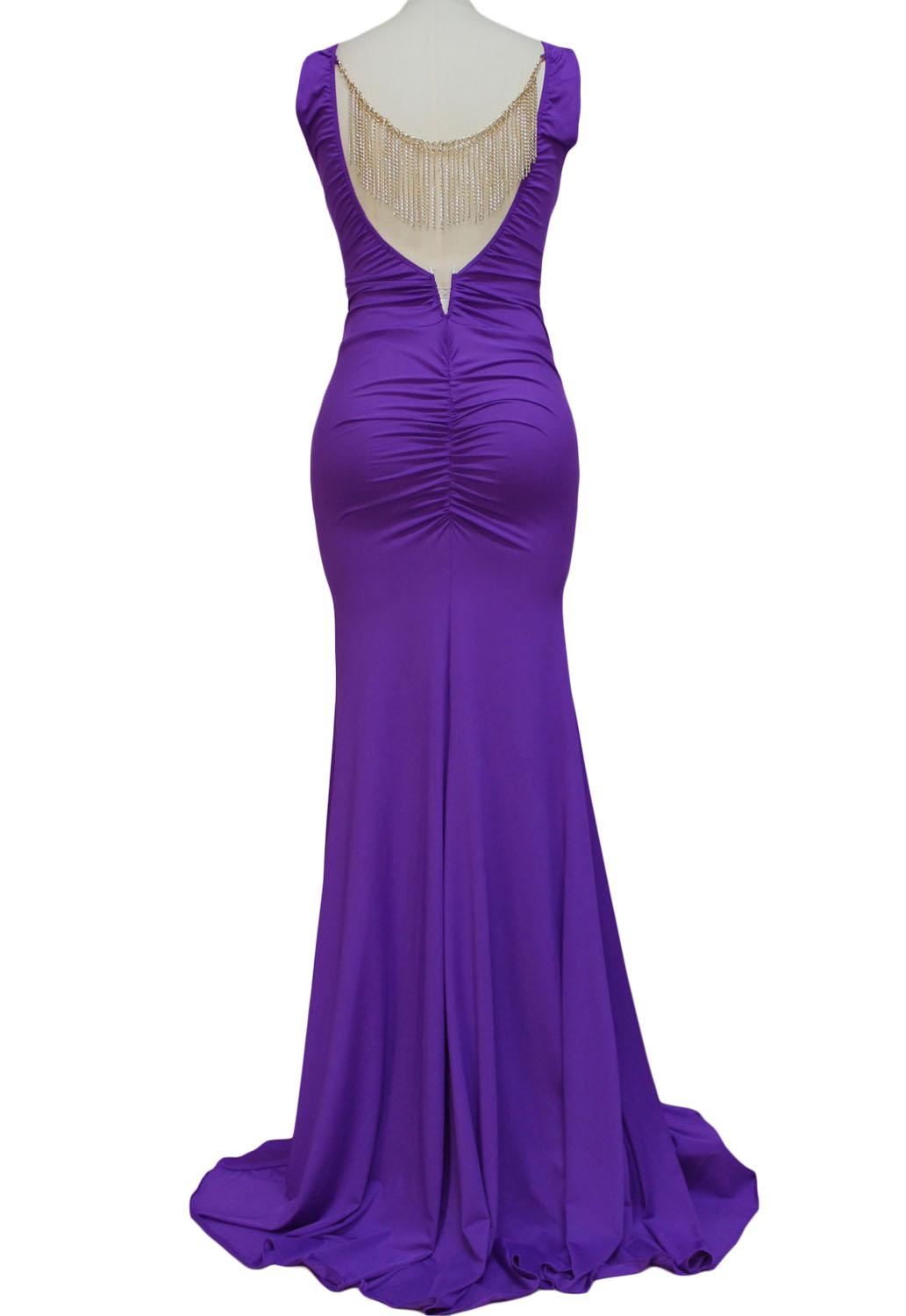 Long Dress With Chain Purple Lycra Back