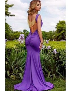 Long Dress With Chain Purple Lycra Back