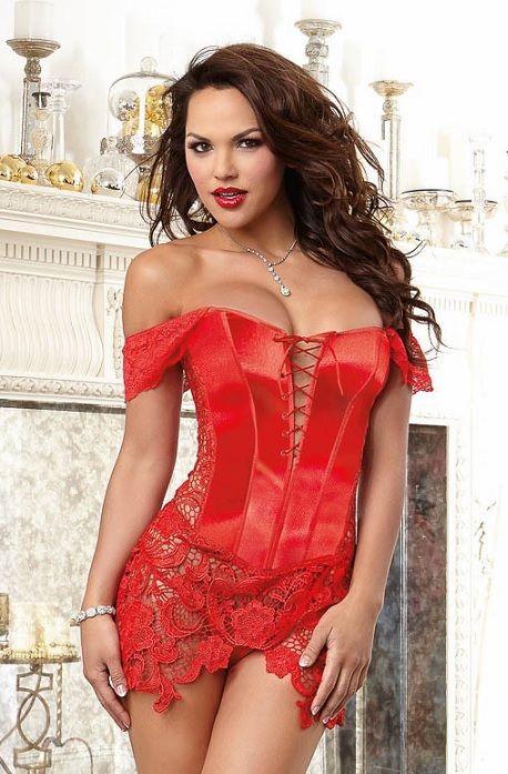 Red Beyonce Corset & Thong Set With Lace 
