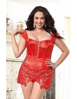 Red Beyonce Corset & Thong Set With Lace 