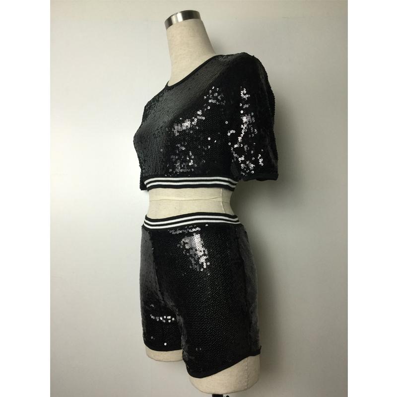 Black Sequin Two Pieces Summer Club Suit