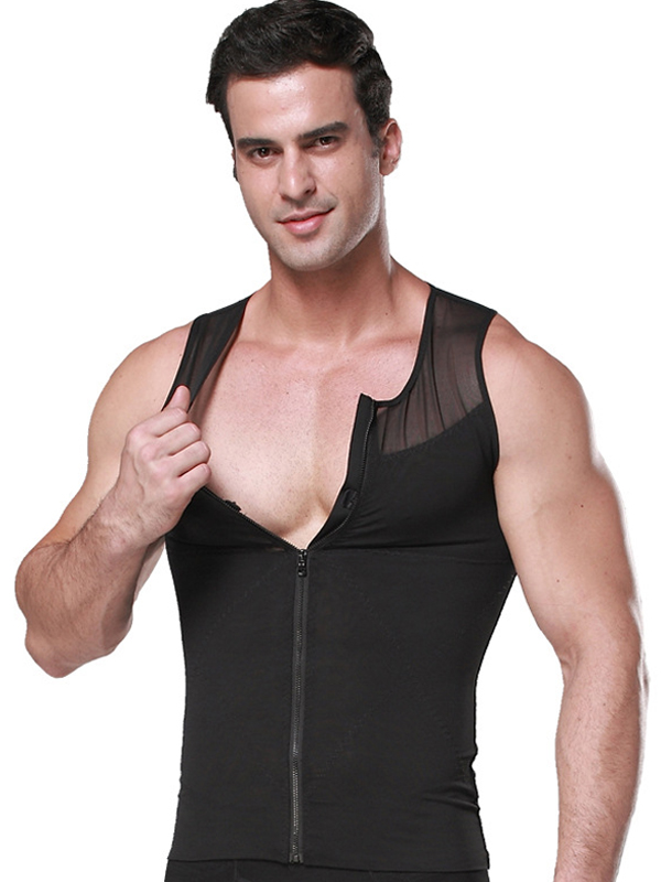 Black Front Zipper Shapwear For Mens