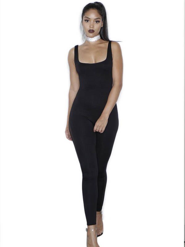 Black Sleeveless Hollow Out Jumpsuit