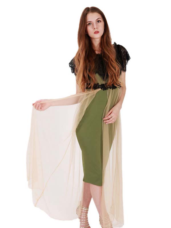 Elegant Party Dress With Eyelash Lace Sleeve