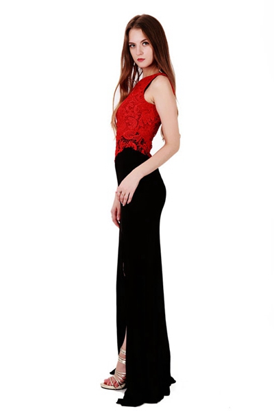 Elegant Red Lace Evening Dress