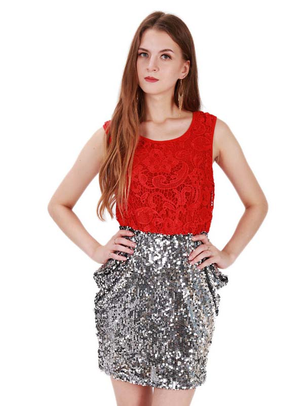 Fashion Sequin Lace Patchwork Dress