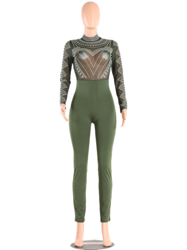 Green Sexy Women See Through Jumpsuit