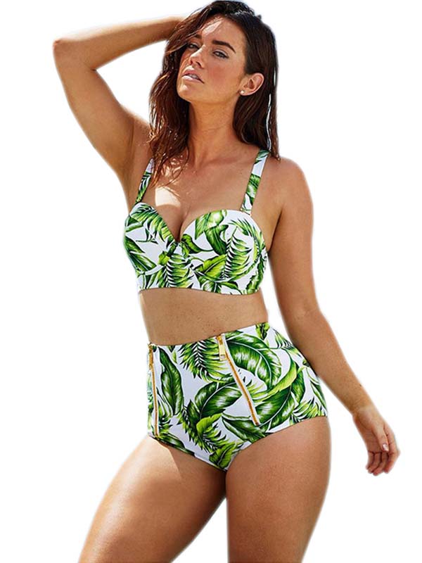 High Waist Lips Printed Swimwear