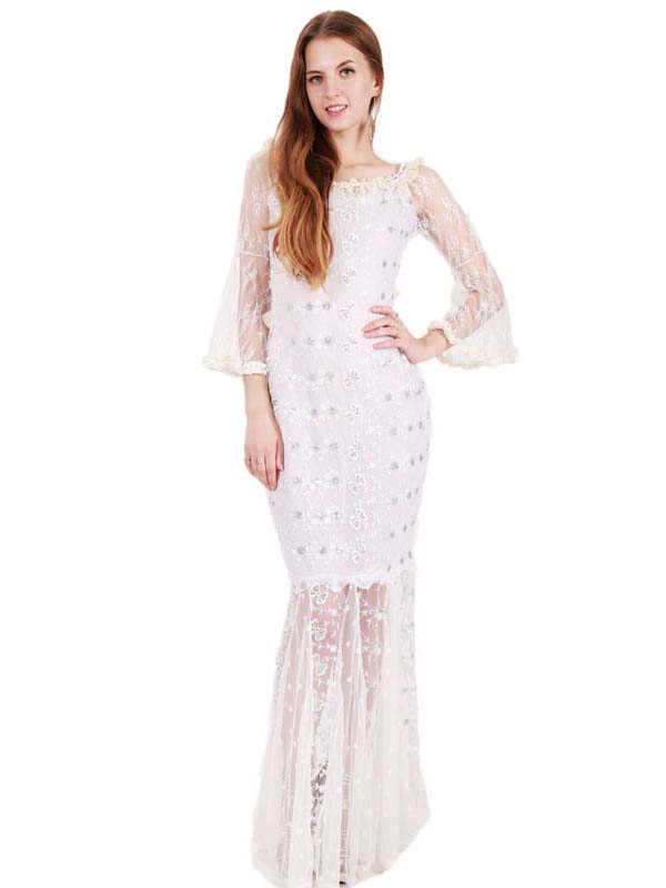 Long Sleeve White Evening Dress Lace