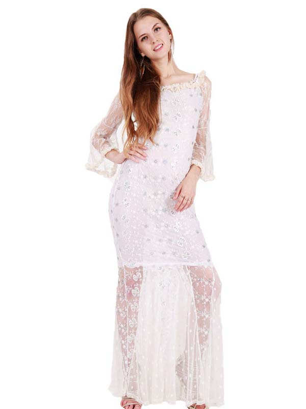 Long Sleeve White Evening Dress Lace