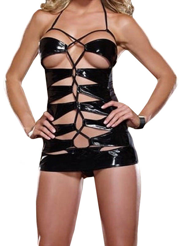 Polished Black Leather Babydoll