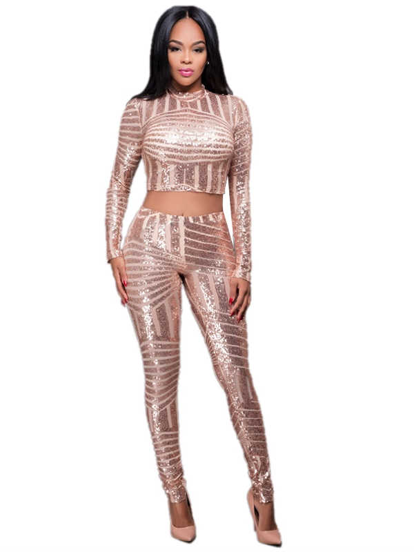 Sexy Apricot Sequin Bodycon Jumpsuit