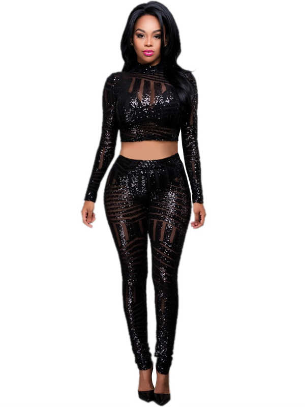 Sexy Black Sequin Bodycon Jumpsuit
