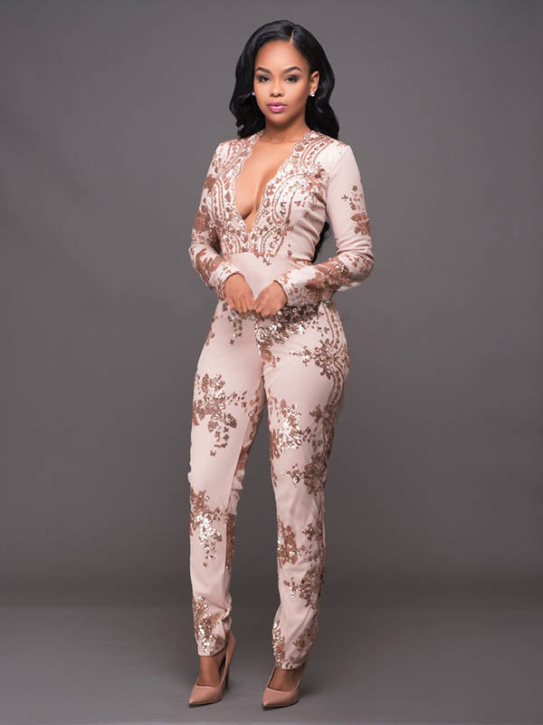Sexy Sequin Deep V-Neck Jumpsuit