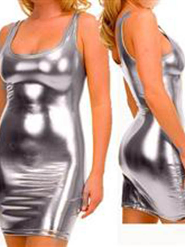 Sexy Silver Shiny Vinyl Dress