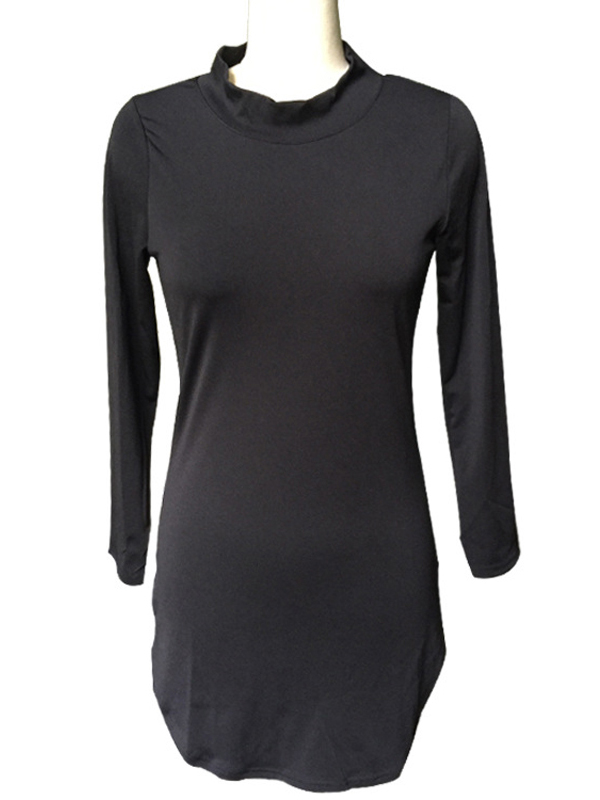 Sexy Stand-Up Collar Long Sleeve Black Bodycon Dress Women