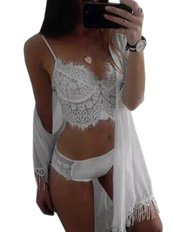 Sexy Women White Eyelash Lace Lingerie