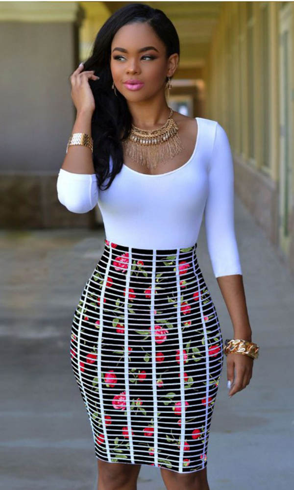 Stylish Three Quarter Printed Bodycon Dress