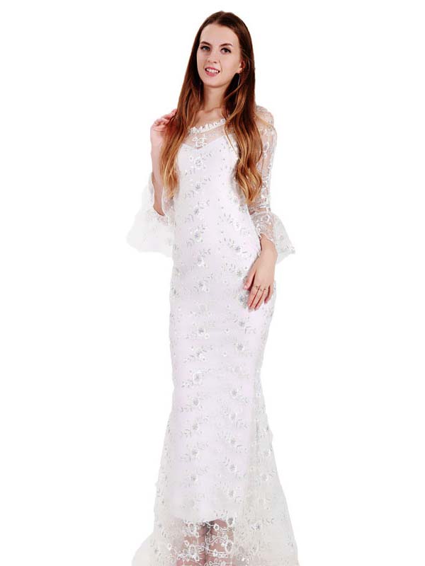 White Elegant Lace Evening Dress