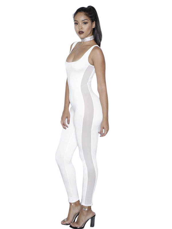 White Sleeveless Hollow Out Jumpsuit
