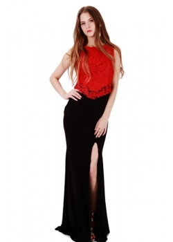 Elegant Red Lace Evening Dress