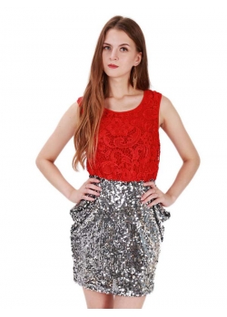 Fashion Sequin Lace Patchwork Dress