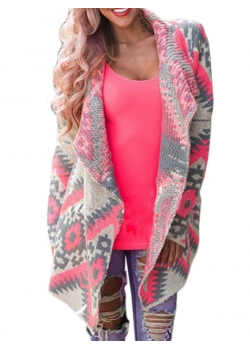 Geometric Printed Long Sleeve Cardigan For Women