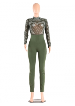 Green Sexy Women See Through Jumpsuit