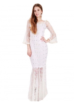Long Sleeve White Evening Dress Lace