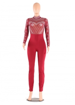 Red Sexy Women See Through Jumpsuit