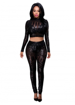 Sexy Black Sequin Bodycon Jumpsuit