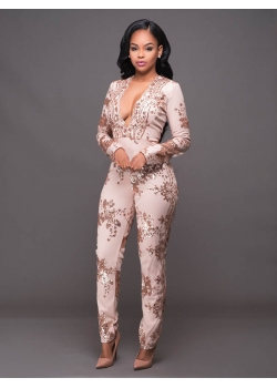 Sexy Sequin Deep V-Neck Jumpsuit