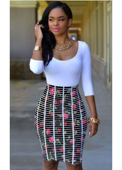 Stylish Three Quarter Printed Bodycon Dress