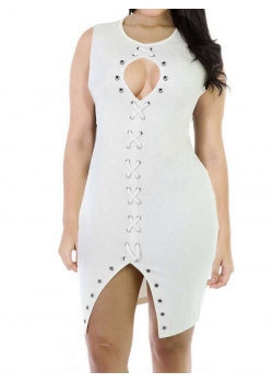 White Lace Up Bodycon Dress