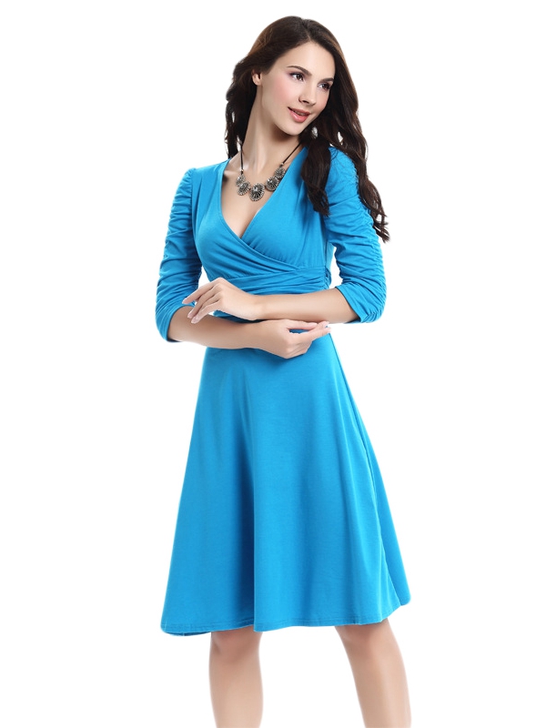 Fashion V-Neck Midi Long Sleeve Dresses_Wonder Beauty lingerie dress ...